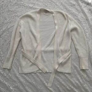 LOFT Women’s Staple Ivory Cardigan Sweater With Open Front And Tie Size Small